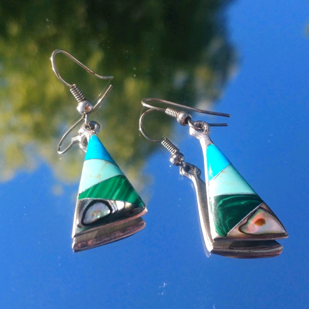 Drop Earrings with Natural Blue and Green Stones